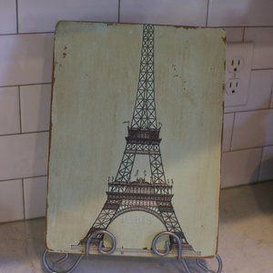 Wood Cutting Board Tray Hand Painted Decorated Vintage French Paris Theme Eiffel